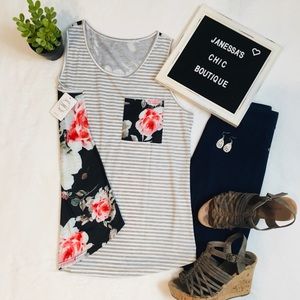 Women’s Cute Floral Tank Stripes Tee M & L NEW
